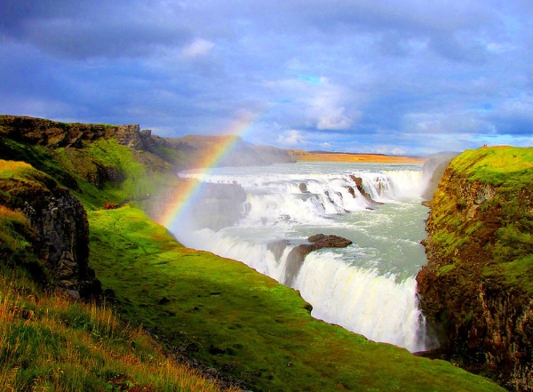 Gulfoss waterfall with a rainbow