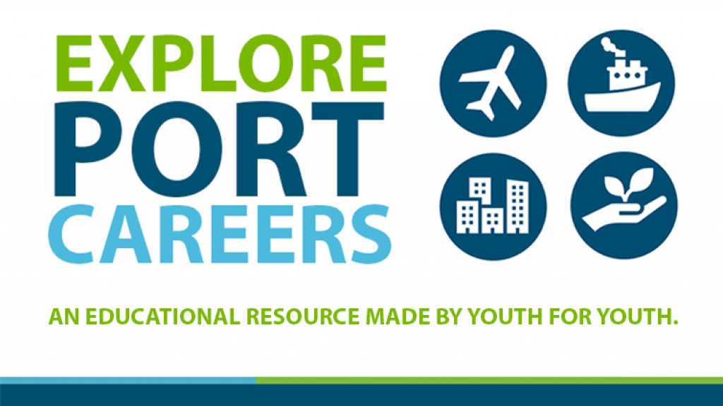 Explore Port careers with icons of aviation, maritime, construction, and sustainability