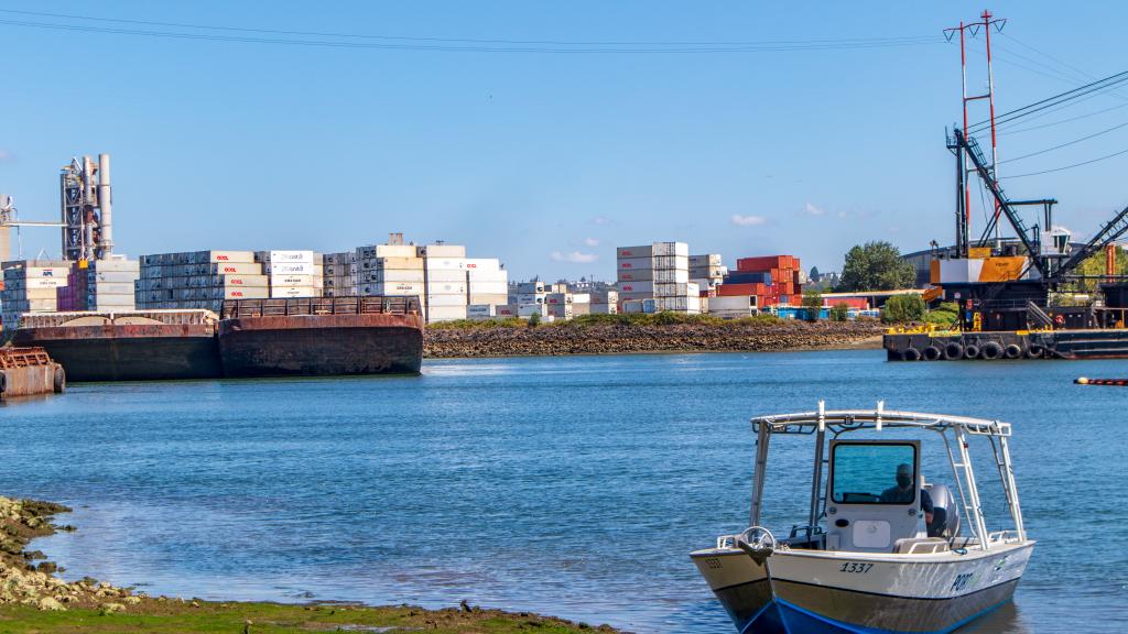 View of Duwamish River featuring ships 