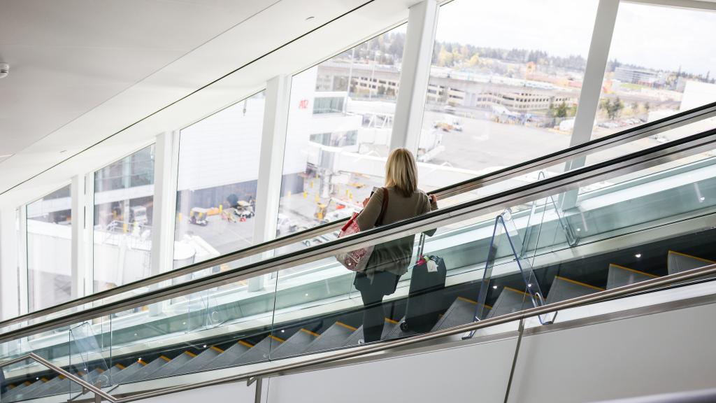 Traveler on escalator